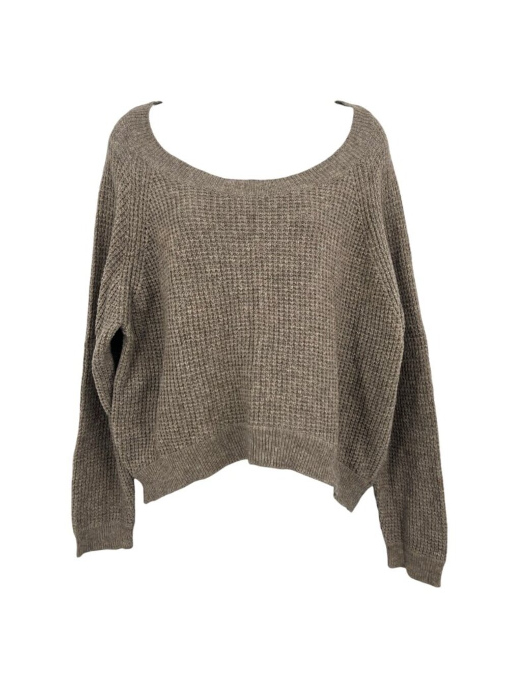 Vince Waffle Knit Scoopneck Yak Wool Blend Sweater Taupe Brown Size Medium